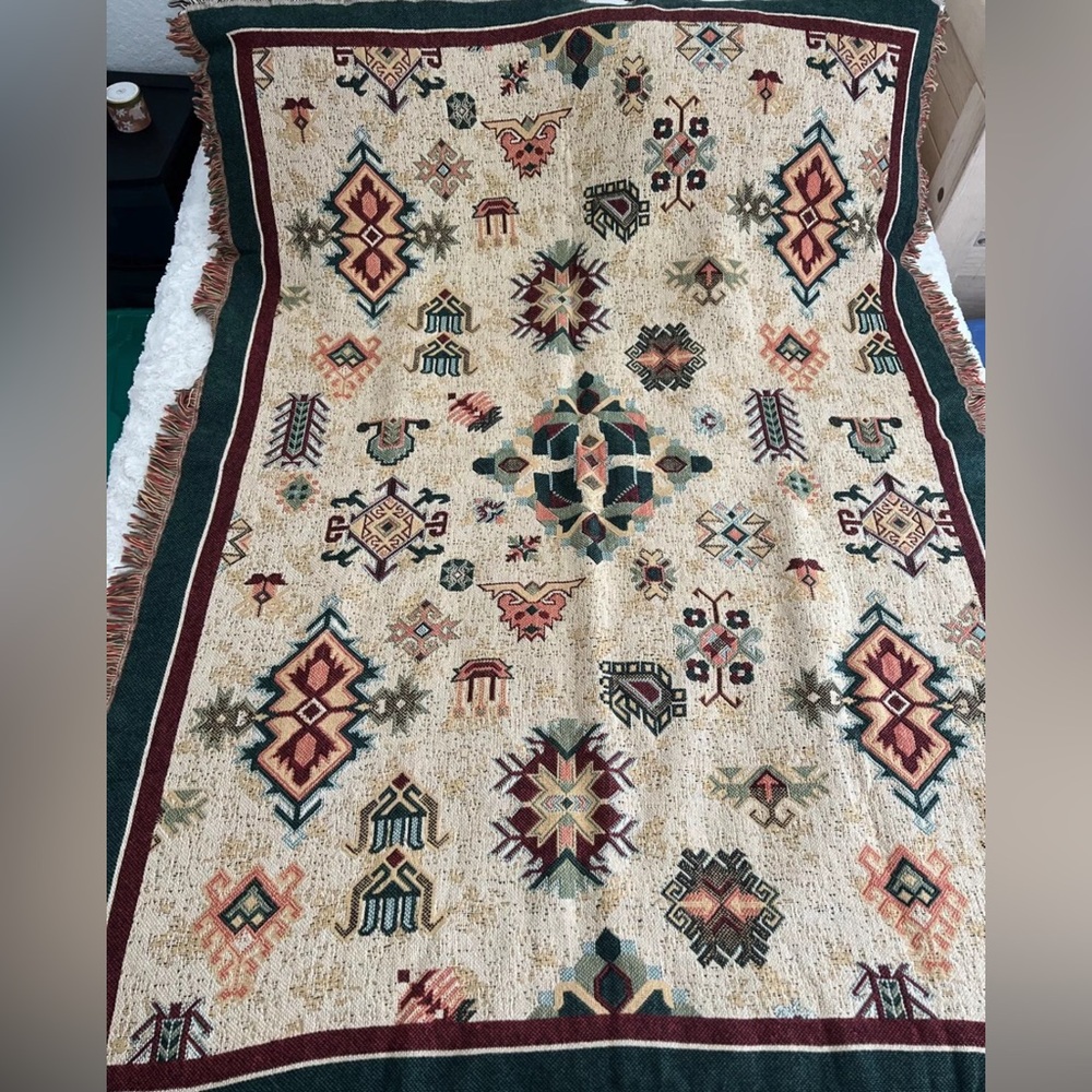 La Cotonniere D’Alsace Cotton Tapestry Southwest Throw Blanket Vintage